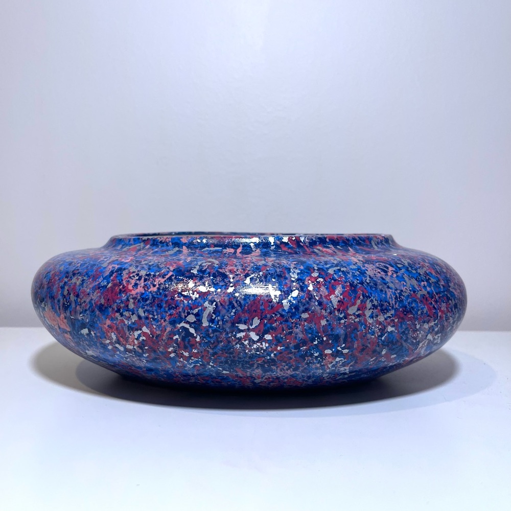Vintage 1991 Speckled Abstract Blue and Pink Decorative Bowl